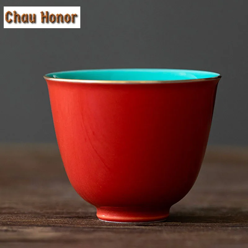 2pc/set Boutique Red Glaze Art Ceramic Tea Cups Household Chinese Style Small Single Master Cup Porcelain Kung Fu Tea Set 45ml