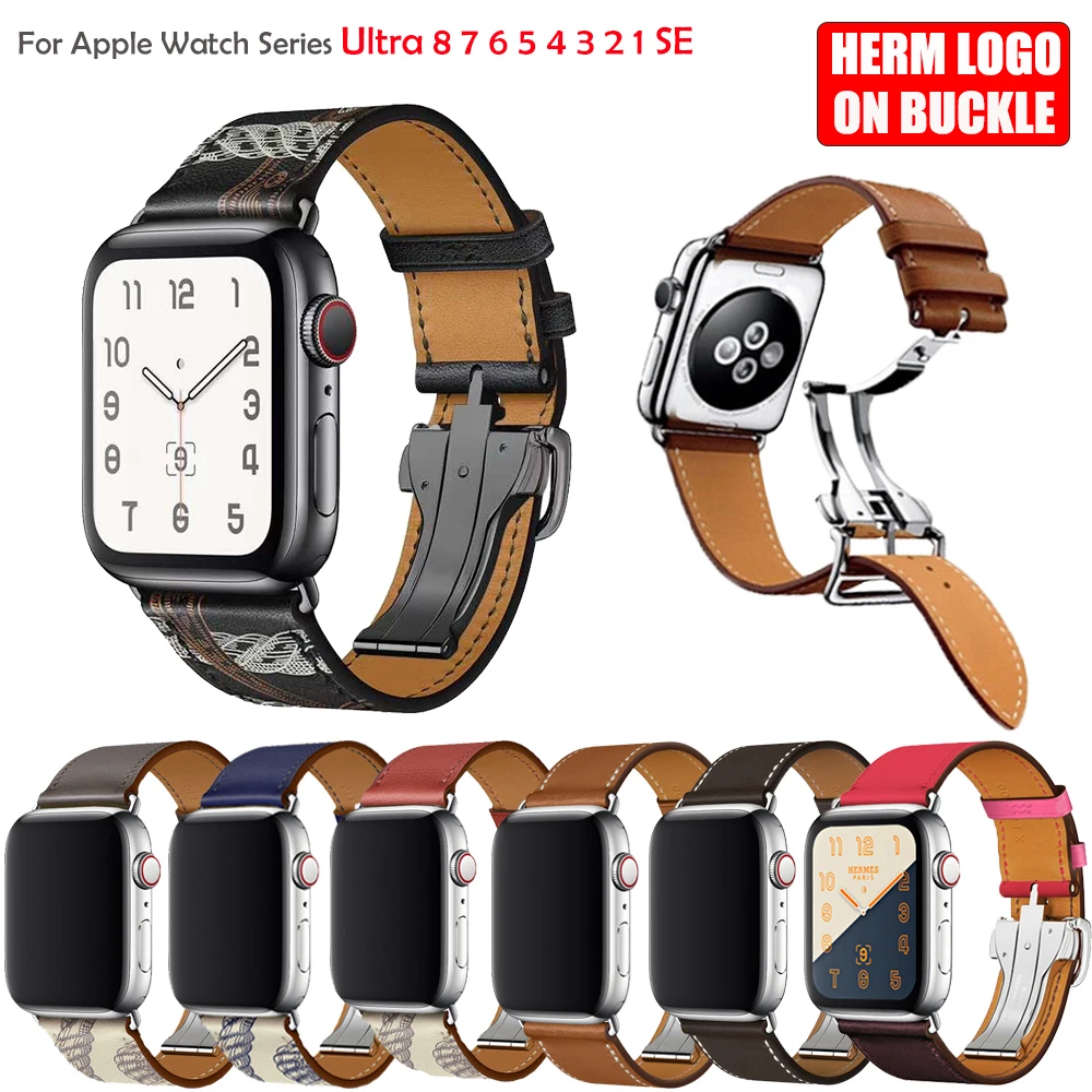 

For Apple Watch Band series 8 7 6 5 4 3 SE Genunie Leather Correa Bracelet Apple Watch Ultra 49mm 44 40 45 41 42 38mm for iWatch
