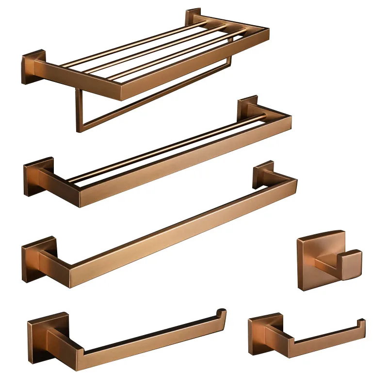 Brushed Rose Gold Stainless Steel Bathroom Hardware Towel Rack Towel Bar Ring Robe Hook Toilet Paper Holder fix with screw