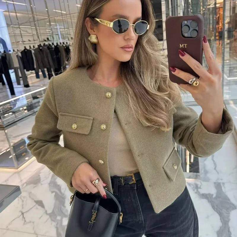 2025 New Woman Jackets Outerwears Long Sleeve Cropped Fashion Jacket for Women Button Short Coats Elegant Women's Coat - 5