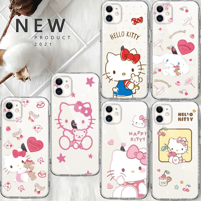 For Apple iPhone 14 Pro Max 13 12 11 8 XS XR Hello Kitty Cartoon Pink Phone  Case