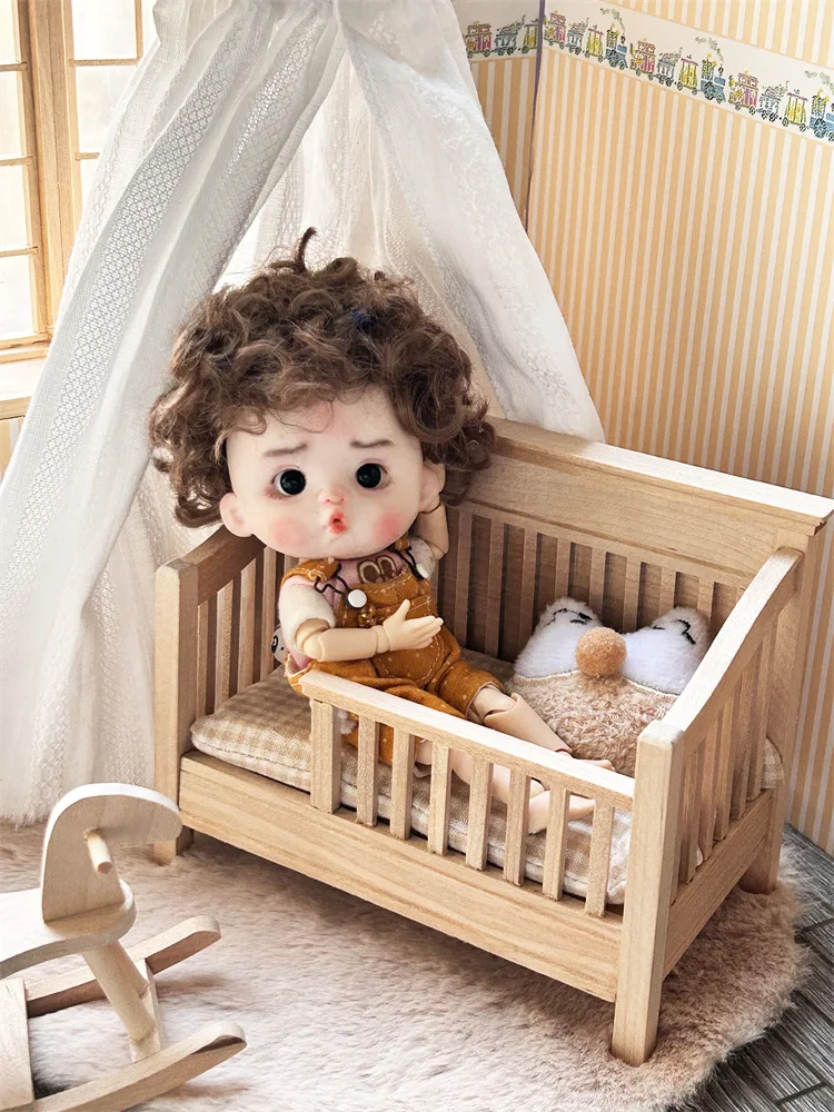 1:12 Mini Model Doll House Furniture Accessories Wood Bed Mattress Pillow Bjd Ob11 Gsc Blyth Lol Photo Props Dollhouse Miniature dvotinst newborn baby photography props creative pumpkin halloween set hat moon pillow wrap amtumn studio shooting photo props