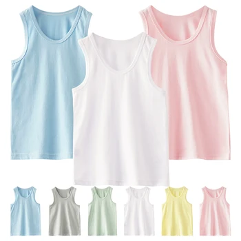 Canottiere estive senza maniche per bambini Canottiera traspirante elasticizzata color caramello sottile per ragazzi e ragazze Abbigliamento casual per bambini 1