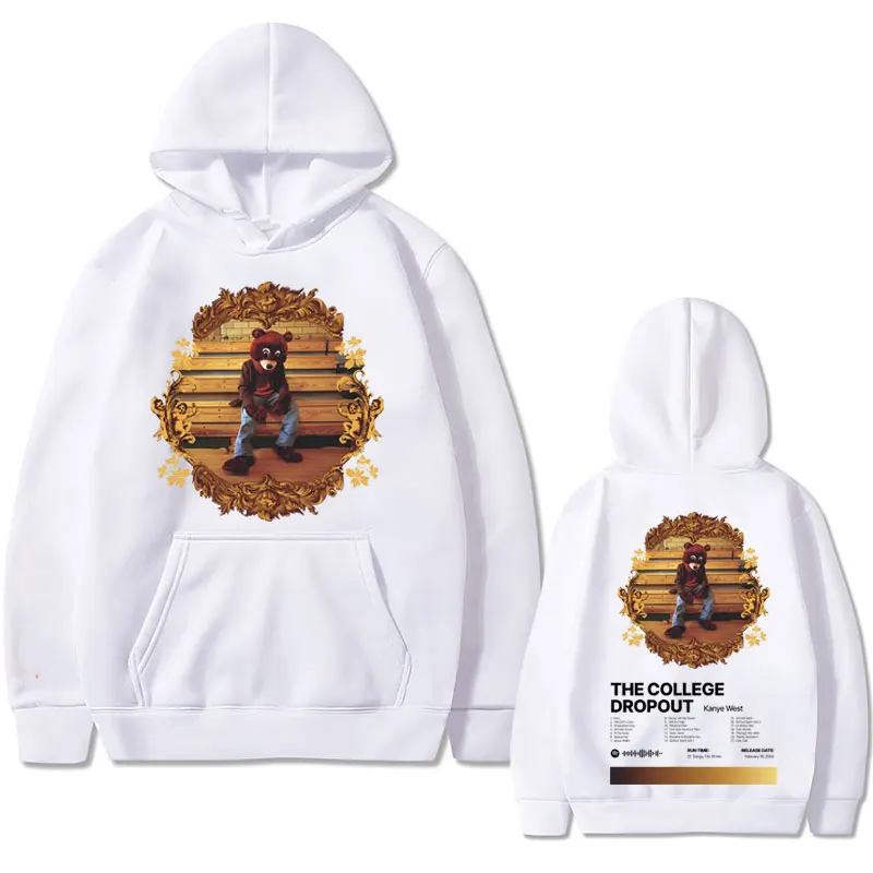 Rapper Kanye West The College Dropout Hip Hop Music Album Graphics Hoodie Men Casual Oversized Sweatshirt Men's Black Streetwear