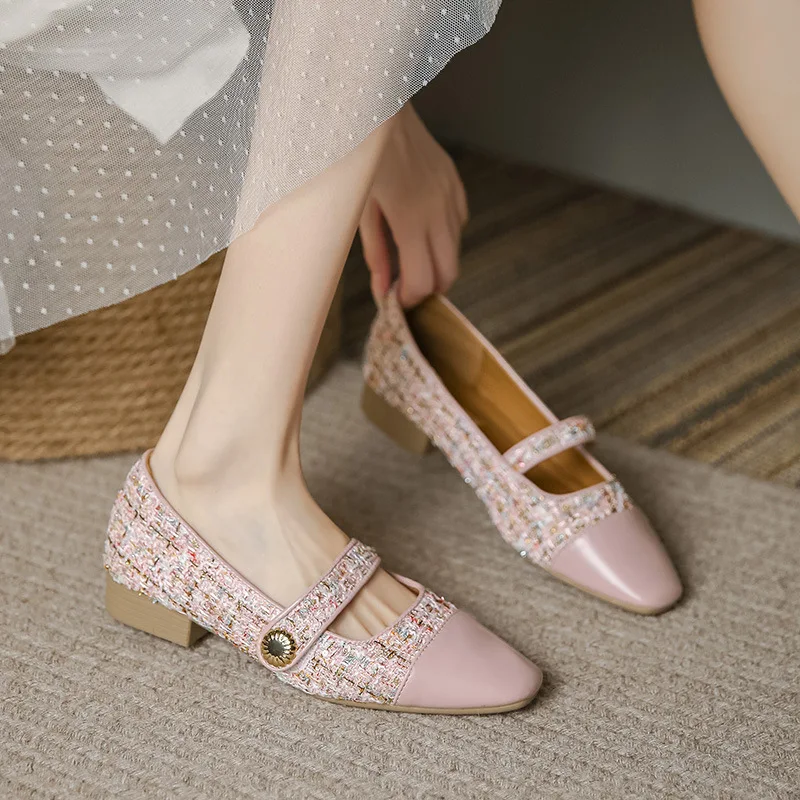 Womens Shoes New Flat Shoes Spliced Round Toe Shallow Mouth Horseshoe Heel Leather Casual Shoes Fashion White Sneakers Women