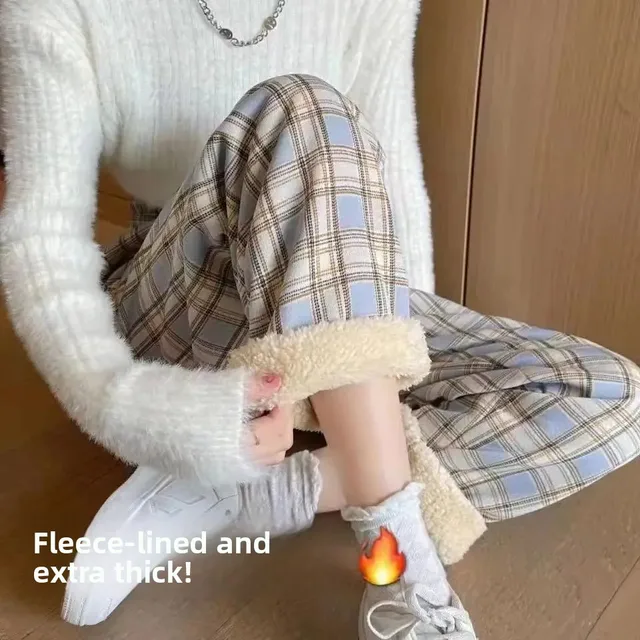 45095-9c20a9.jpg Women's High Waist Fleece Lined Wide Leg Pants Autumn Winter Comfortable Casual Korean Style Home Wear Slimming Trousers