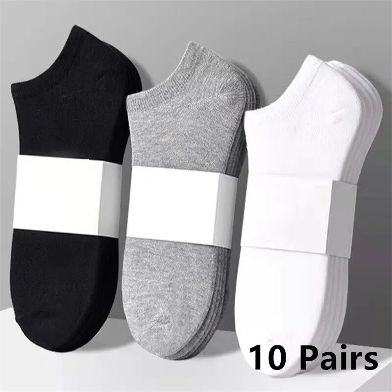  10 Pairs Men's Cotton Boat Socks New Style Black White Grey Business Men Stockings Soft Breathable Summer for Male 