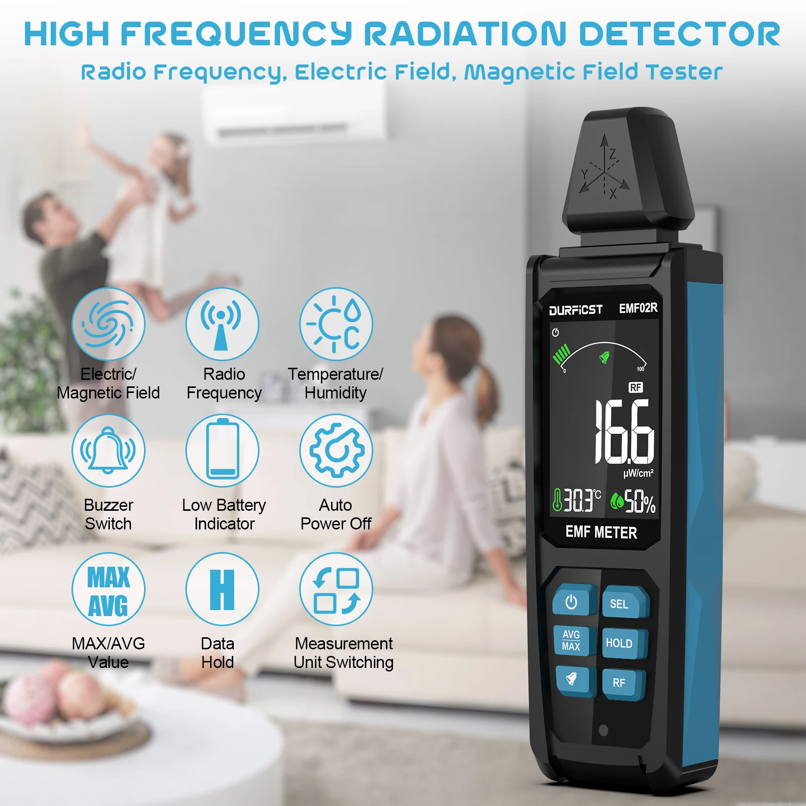 디지털 고주파 전자파 감지기 EMF 측정기 30Mhz8GHz 무선 주파수, 전기장, 자기장 테스터
