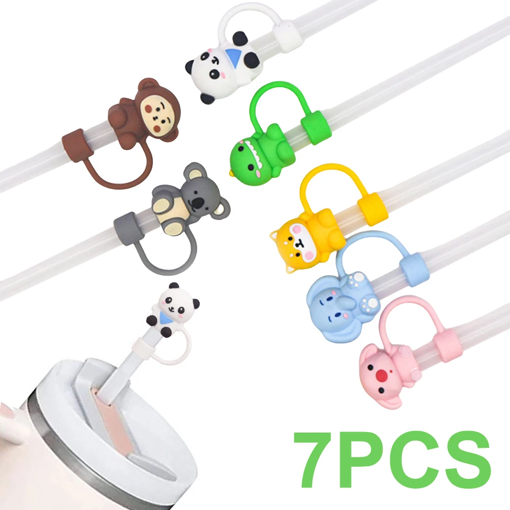 Animals Straw Cover Cap Spill Stopper 10mm Silicone Straw Toppers For Vacuum Cup Accessories Water Bottle Dust-Proof Tips straw covers silicone stoppers cup accessories