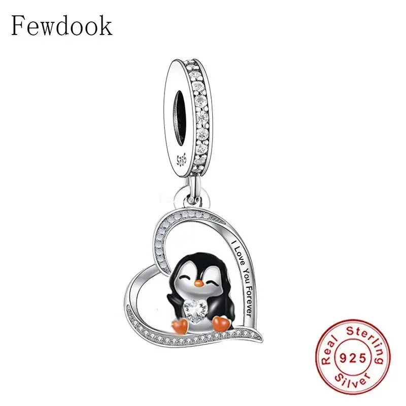 Fit Original Charm Bracelet 925 Sterling Silver Penguin Mum Dad and Baby Heart Dangle Bead For Making Women Family Berloque New 3