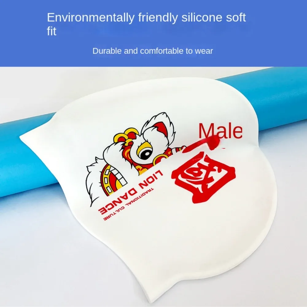 Water Sport Silica Adult Swimming Cap Lion Dance Elastic Diving Cap Lightweight Long Hair Bathing Cap Beach