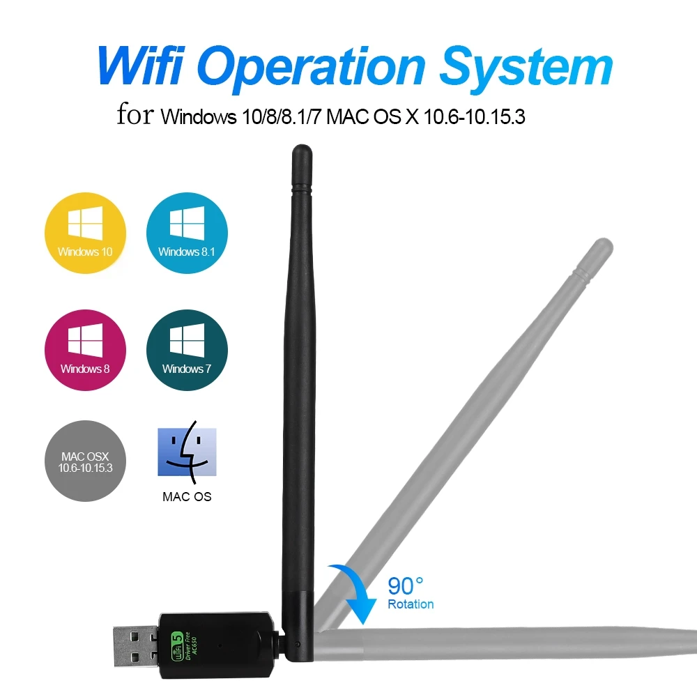 Wifi Network Card Wifi Adapter Wireless Network Card Network Card 650Mbps USB WiFi Adapter Dual Band 2.4G 5Ghz 802.11AC Wireless Network Card RTL8811 USB Dongle Antenna Free Drive Wifi Receiver