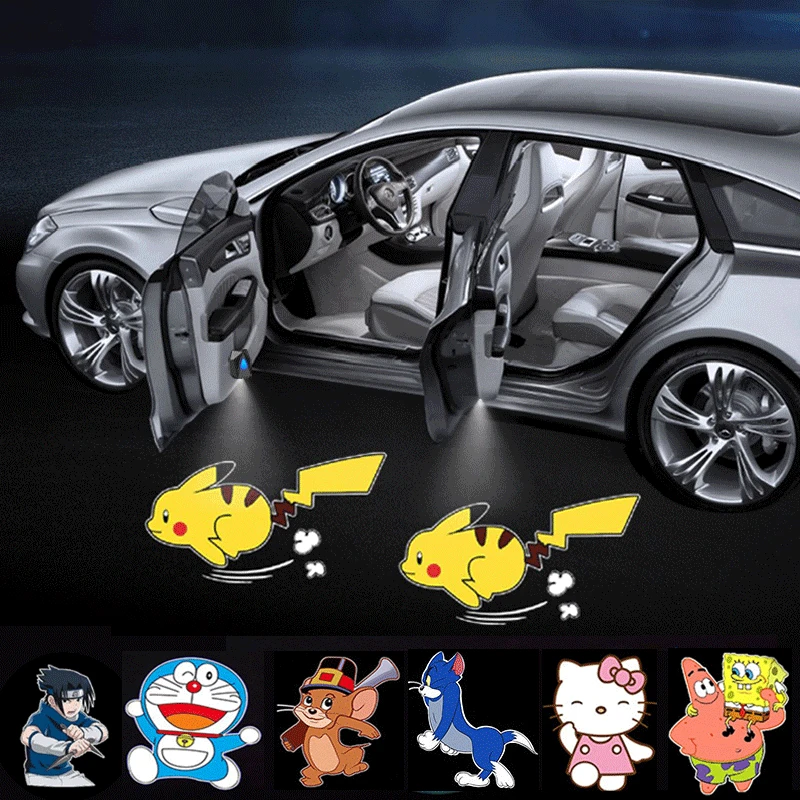 Novelty LED Car Light Dynamic Cartoon Projector Lamp Rechargeable Door Atmosphere Warning Pikachu Anime Decor | Лампы и освещение