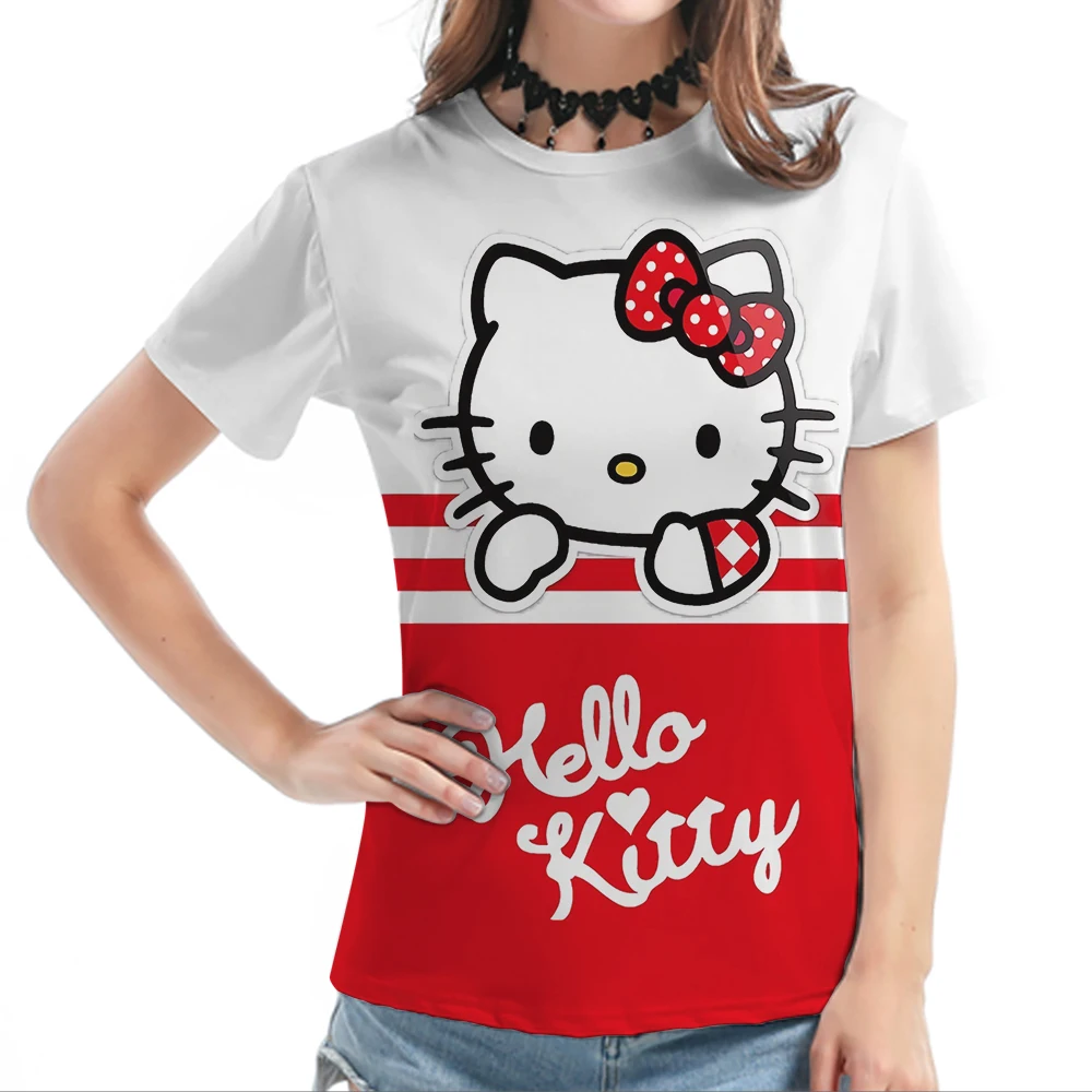 

Модная 3D футболка в стиле Харадзюку С рисунком Hello Kitty, футболка большого размера для девочек, новинка, топ с коротким рукавом и круглым вырезом