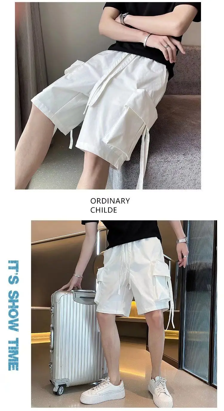 Description Picture 6 of itemFashion Men Solid Color Trend Thin Style Summer New Pocket All-match Casual American Style Quick Drying Ribbon Motion Shorts