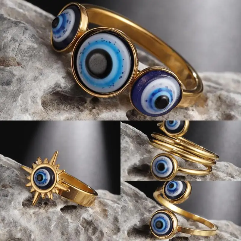 StainlessSteelEvilEyeSunRingforMenandWomenRetroUnique