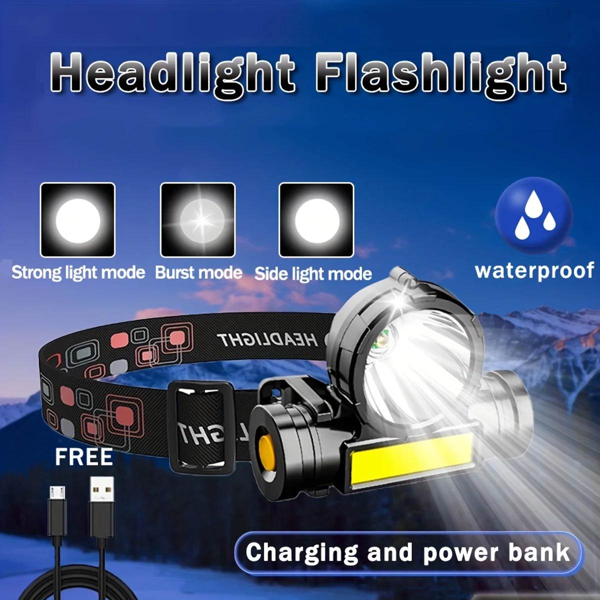 

Waterproof Led Headlamp USB Rechargeable Headlight Super Bright Head Lamp for Outdoor Camping Hiking Fishing Running Adventure