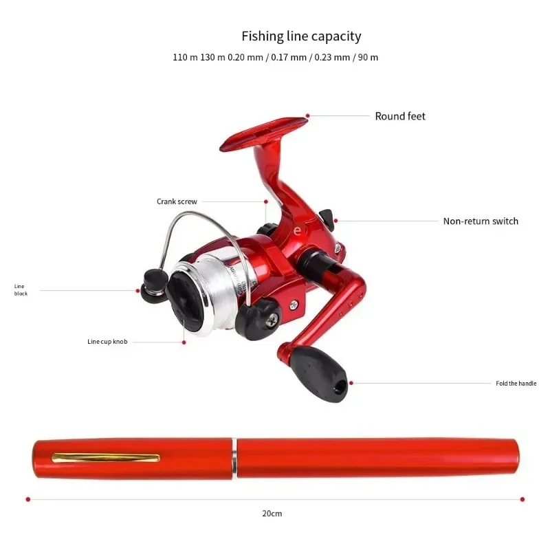 20cm Portable Pocket Telescopic Mini Fishing Pole Pen Shape Folded Fishing Rod With Reel Wheel Portable Mini Rod fishing rod