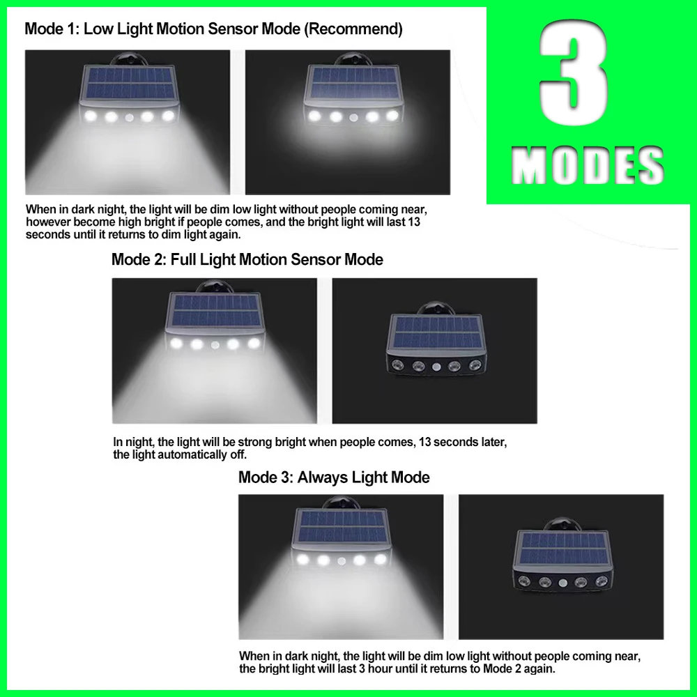 4 Big LED Beads Solar Outdoor Lights, Motion Sensor Flood & Security Lights with