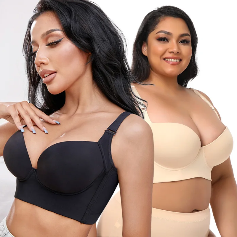 

Plus Size Push Up Bras Deep Cup Bra Hide Back Fat Underwear Full Back Coverage Breathable Gather Seamless Tank Top Shaping Bra