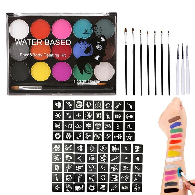 Face Paint Palette Water Soluble Face Paint Kit 15 Colors Face Painting Kit  With Stencils For Kids Party Christmas And Cosplay - AliExpress