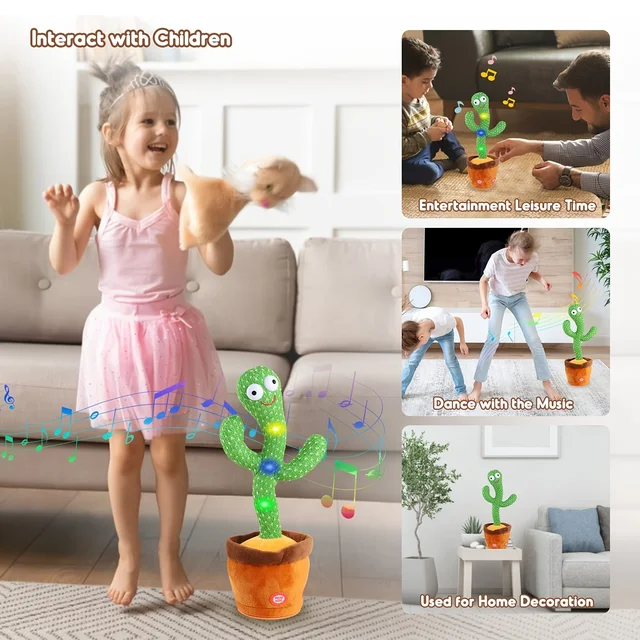 Dancing Cactus Repeat Talking Toy Electronic Plush Toys Can Sing Record Lighten USB Early Education Funny Gift Interactive Bled 6