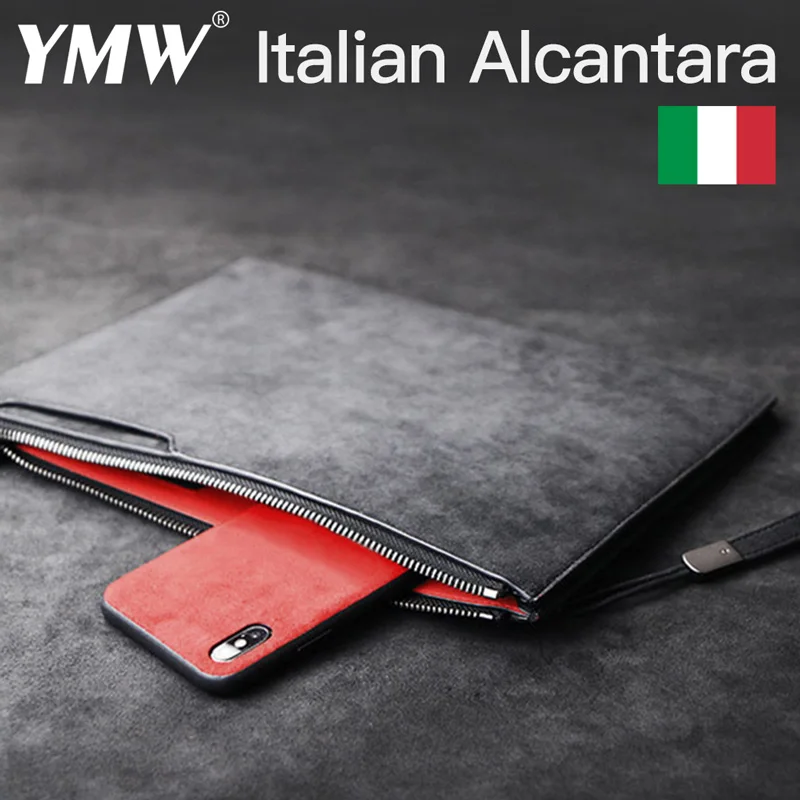 

YMW ALCANTARA Briefcase Business Document Phone Bag Luxury Artificial Leather Genuine Leather Storage Bag