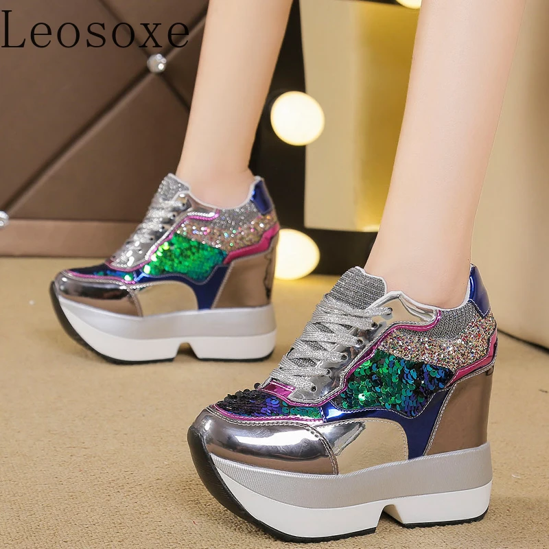 Fashion Women's High Platform Casual Sneakers Height Increasi Leathe Shoes 10 CM Thick Sole Trainers Tennis Sports women shoes,casual sneakers,women sneakers