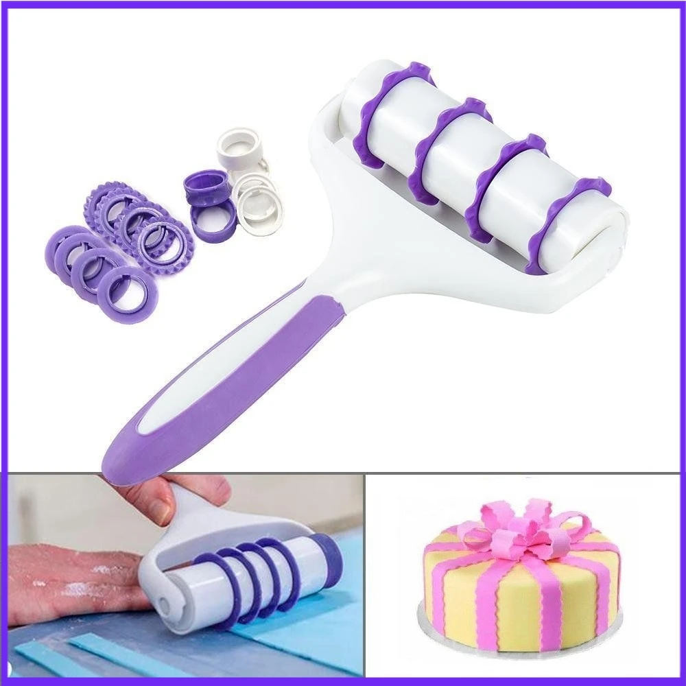 

Fondant Strip Ribbon Cutter Sugarcraft Tool christmas Rolling Pin Embosser Roller Set Cake Decorating Tools