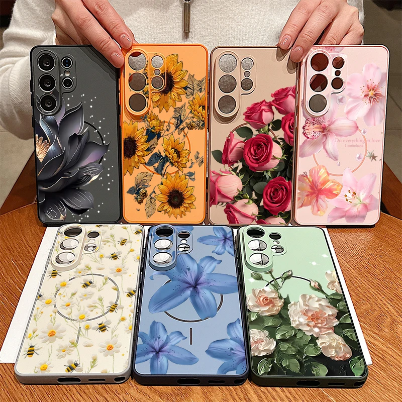 Pink Flower Pattern Magnetic Phone Case - Stylish Protective Hard Cover