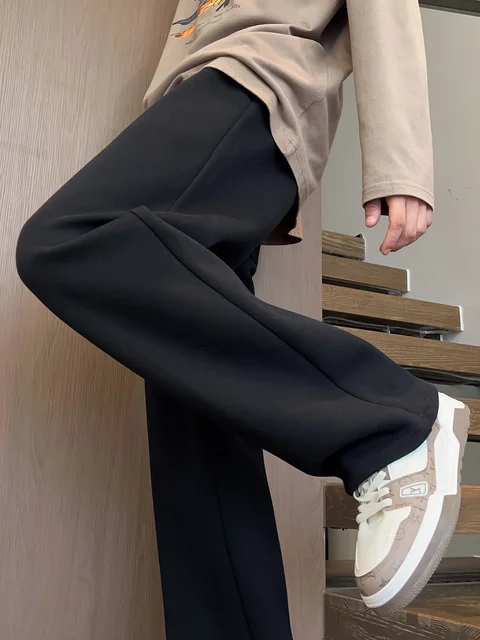 Women's Plus-size Fleece Sweatpants for Autumn and Winter Warm Casual Loose Stylish and Versatile Streetwear Trendy Oversized