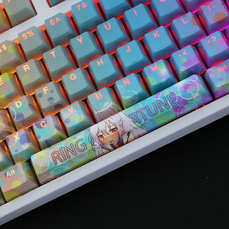 Conjunto Pbt Tintura Subbed Keycaps Dois Dimensional dos Desenhos Animados Anime Gaming Key Caps Oem Perfil Backlit Keycap para Memórias Plásticas Isla 1 - Imagem 3
