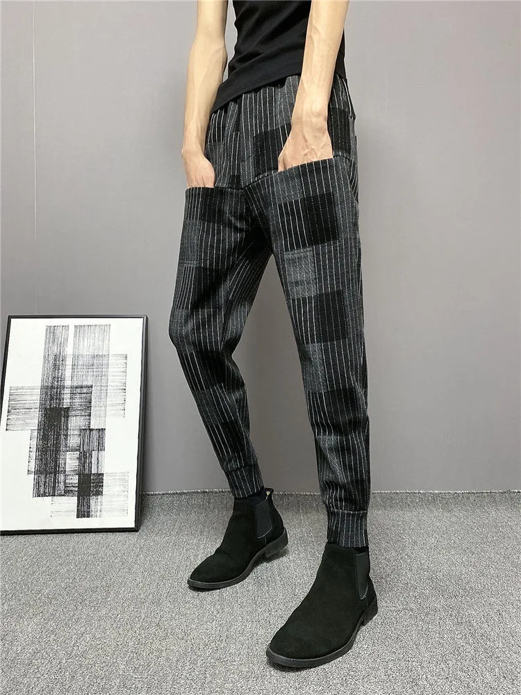 

New Men`s Hip Hop Harem Pants Drawstring Elastic Waist Printed Patterned Tapered Pants For Male