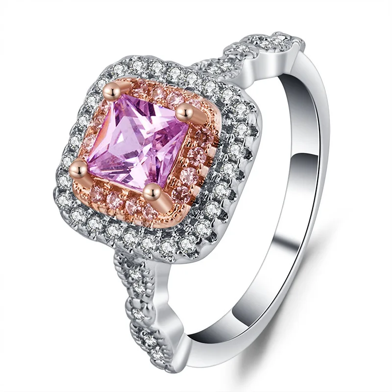 

Romantic Colorful Square Crystal Ring For Girlfriend's Elegant Temperament Ladies Gift