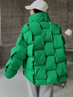 Winter Jacket for Women Three-dimensional Plaid Woven Fashion Coat Solid High Street Warm and Thick 2023 Winter New Down Jacket 1