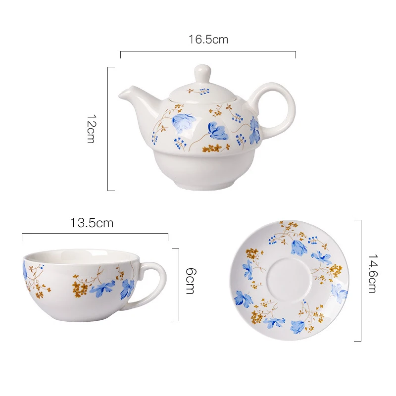 Chinese Style High Grade Porcelain Teapots, Flower Pattern Ceramic, Kung Fu Ceramic Household, Creative 480ml One Pot, 350ml Cup