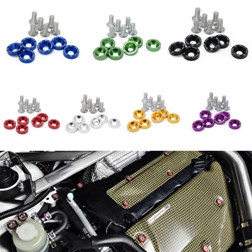 10Pcs JDM Billet Aluminum Fender Bumper Spacer Washer Bolt Engine Bay Kit-in Cyl - Foto 2