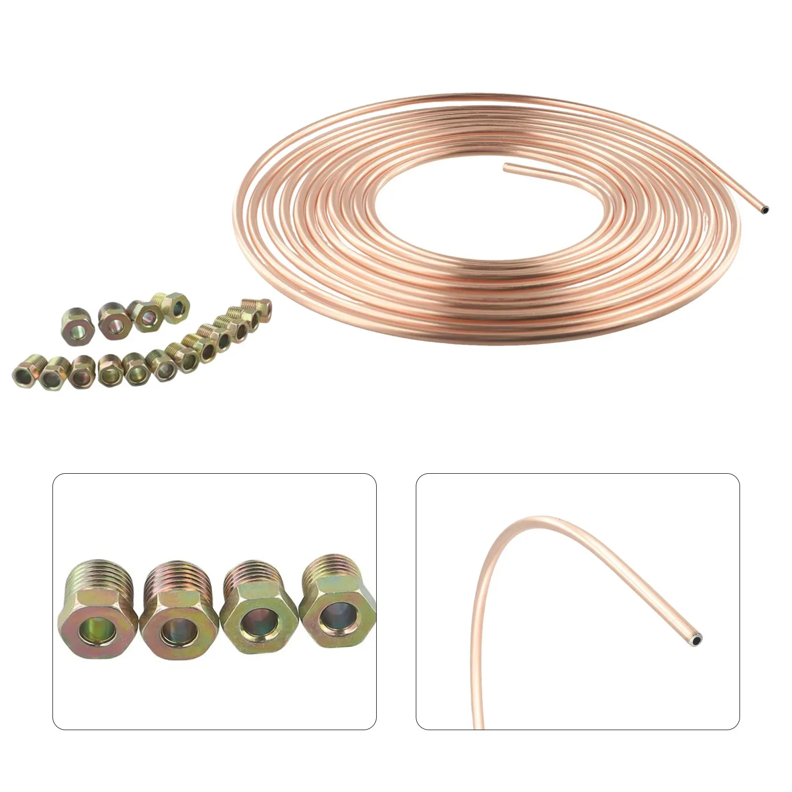 25ft 1/4 OD Steel Zinc Copper Nickel Brake Pipe Tube W/ Fittings 7.6 Meter Brake Line Tubing Coil Roll &Fittings