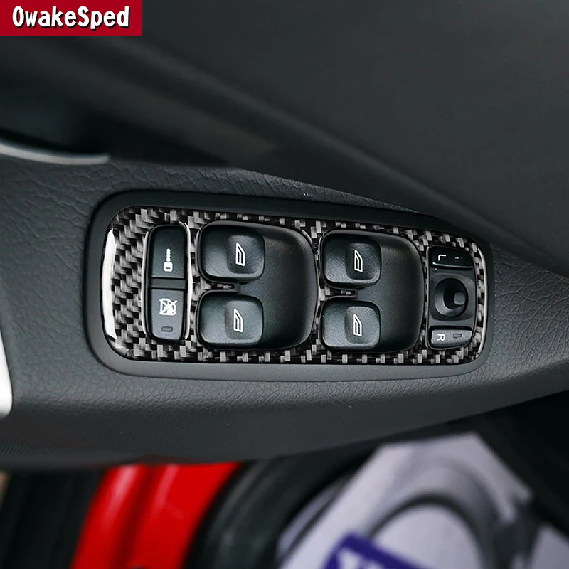 

Door Window Glass Lifting Button Panel Frame Carbon Fiber Decoration Trim For Volvo XC90 2008-2014 Interior Car Accessory Decals