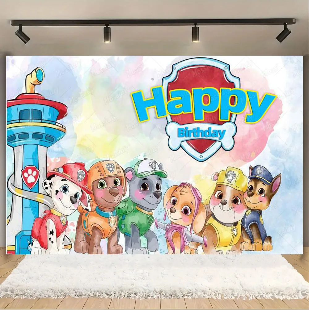 PAW 순찰대 테마 배경 어린이 소년 소녀 생일 파티 귀여운 장식 베이비 샤워 포스터 배너 사진 배경 소품