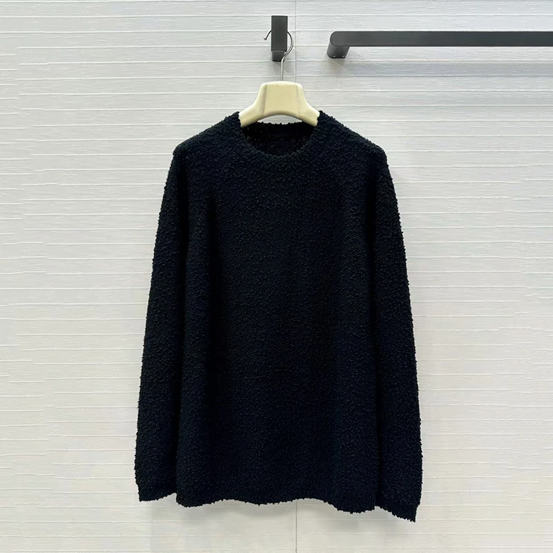 Women's wool knit sweater, round neck long sleeve pullover, fashionable casual loose-fitting top, autumn, new style, 2025