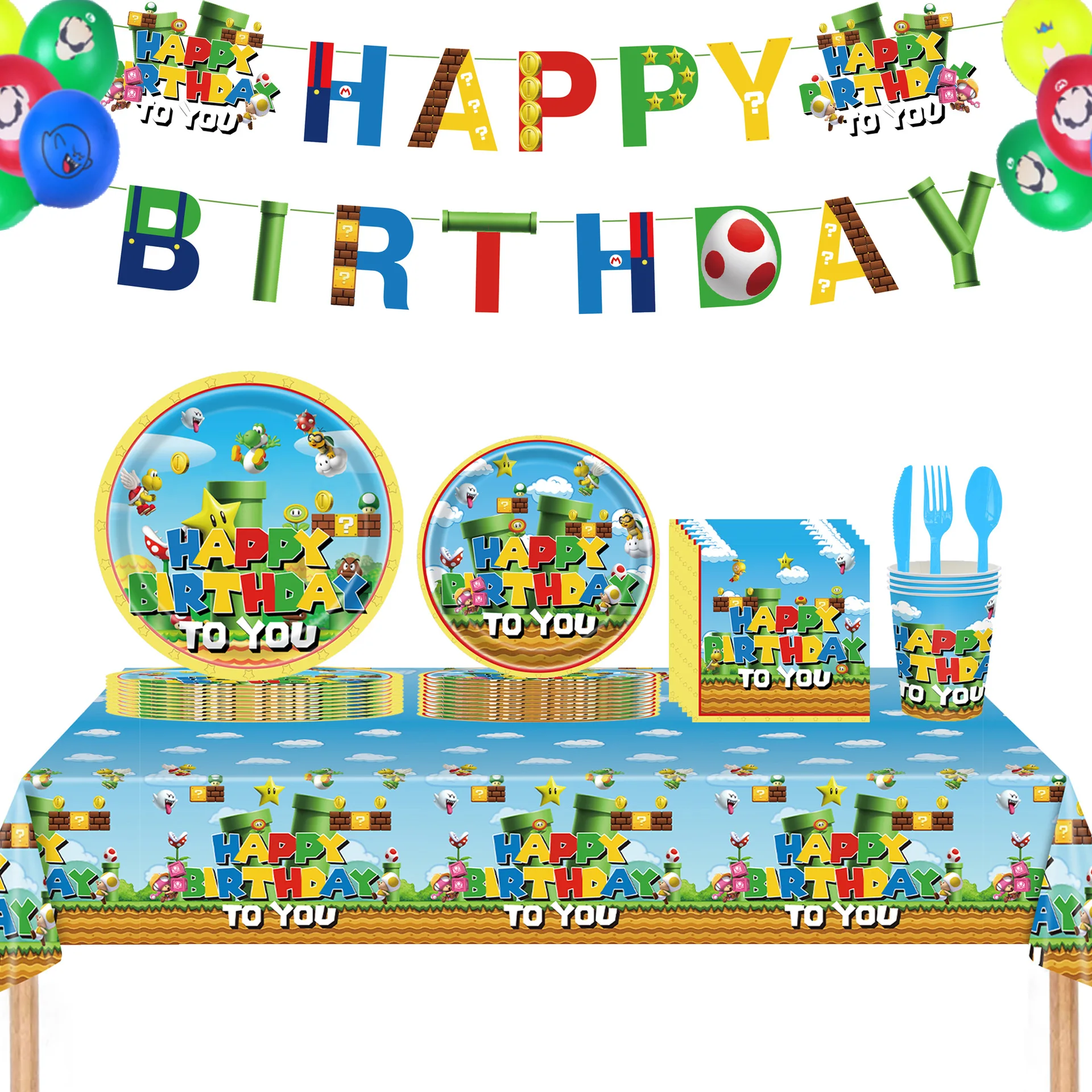 

Super Brother Theme Children's Birthday Party Decoration Disposable Tableware Set Balloon Baby Shower Gam Brother Party Supplie