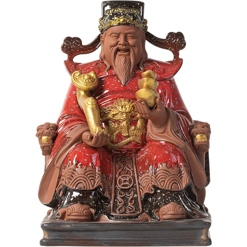 Chinese God of Wealth Statue Ceramic Fortune Lucky Money Deity, Home & Office Desk Decor for Prosperity, Feng Shui Business Gift