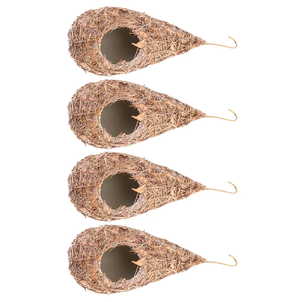 

4 Pcs Plant Decor Simulation Straw Bird's Nest Birds Weaving The Breeding For Garden Patio