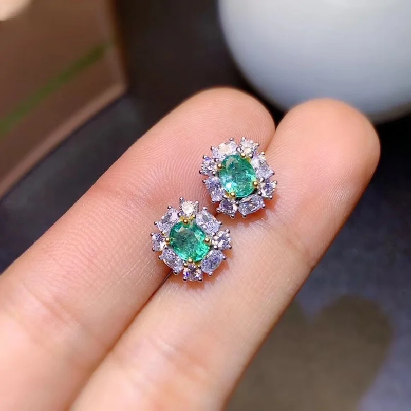 

Columbia Mijnbouw Gebied Natuurlijke Emerald Oorbellen 925 Sterling Zilver Vrouwen High-End Kleurrijke Sieraden