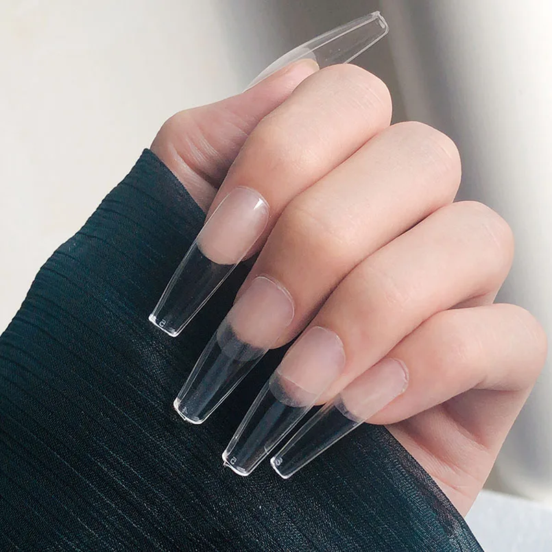 552pcs Clear Artificial Full Cover Coffin Stiletto Sharp Almond Acrylic Fake Nail Tips for Nail Extension Home DIY Nail Salons
