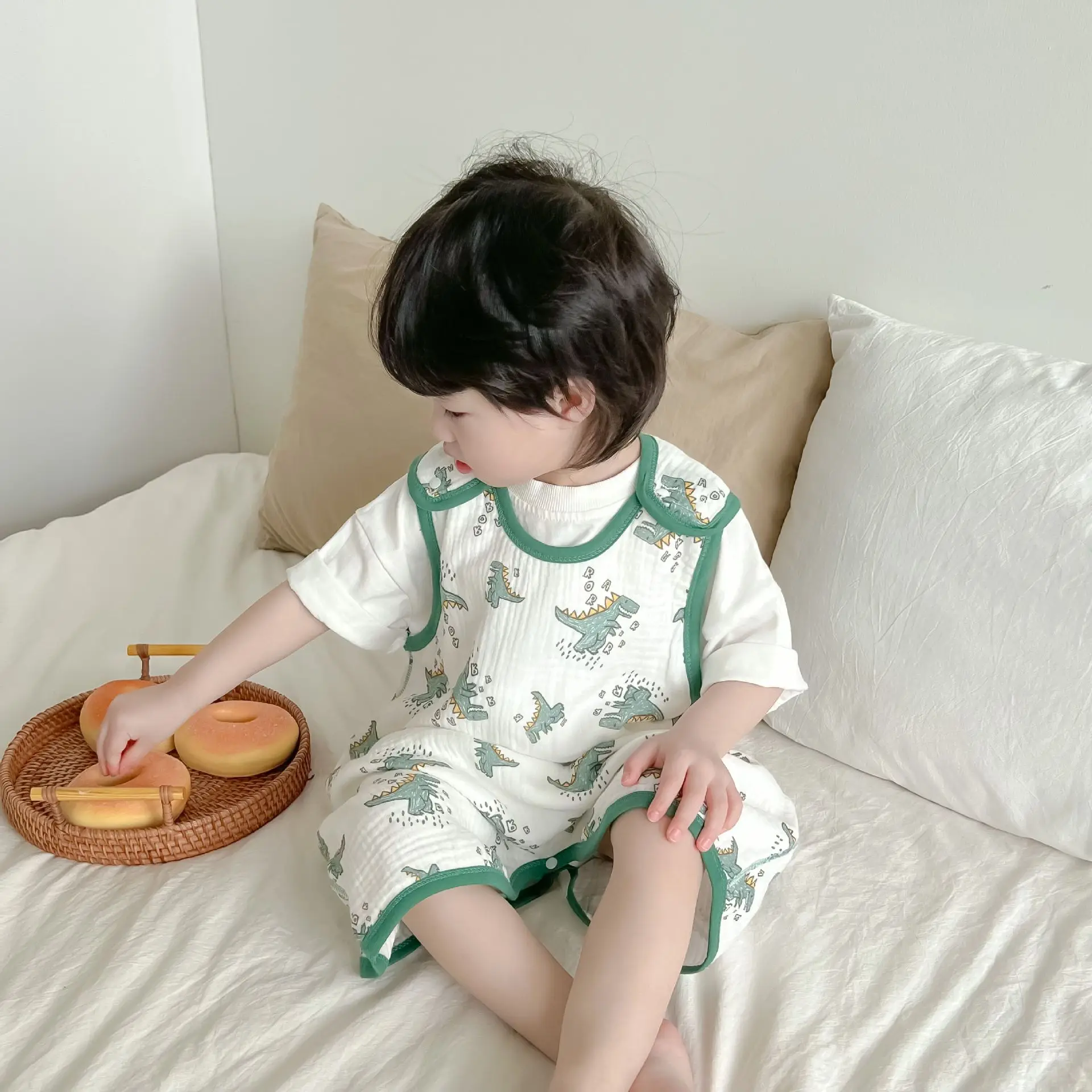 Summer Cute Baby Sleepwear Cartoon Thin Kids Sleeveless Vest Crawling Cotton Sleeping Bag 1-5Years Kids baby sleeping bag