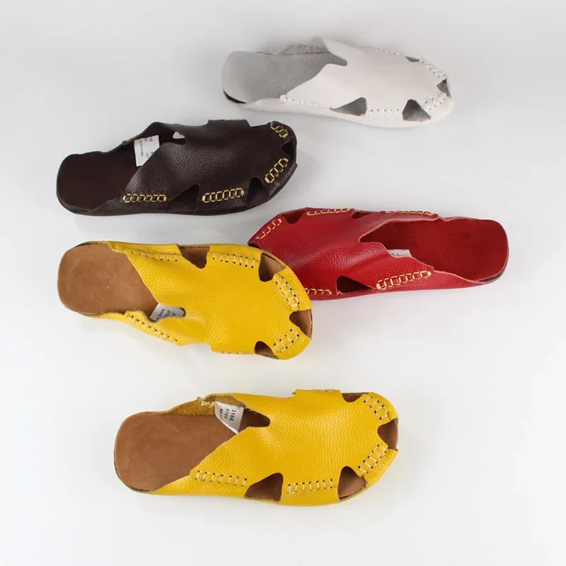 

Soft Rural Retro Handmade All Cowhide Women's Shoes, Genuine Leather Flat Bottomed Women's Sandals and Slippers