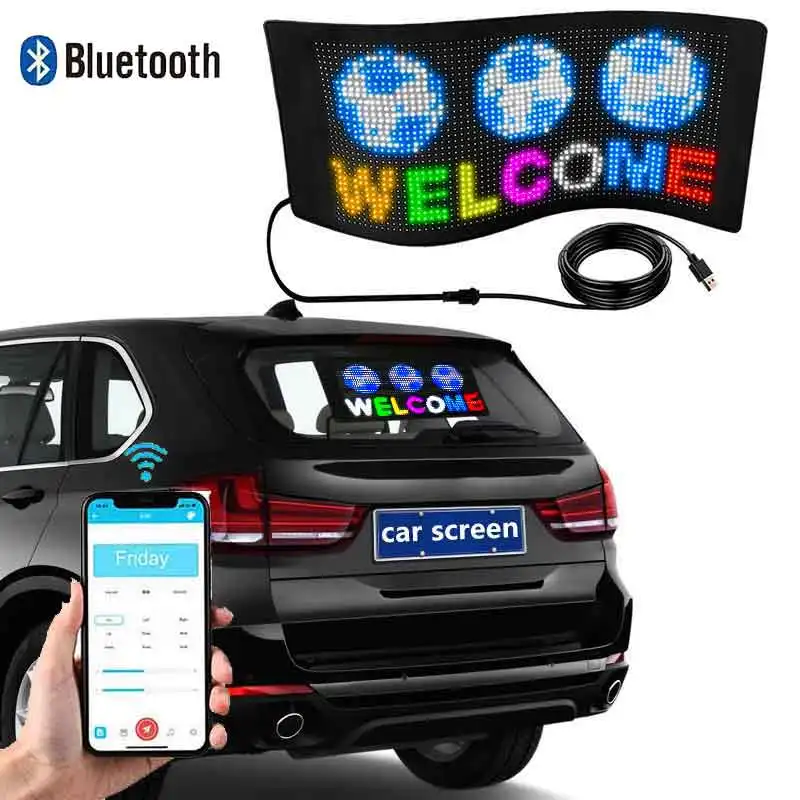 Car LED Display Sign LED Soft Screen RGB Foldable Bluetooth APP Programmable Message Board for Car Rear Window Advertising Light