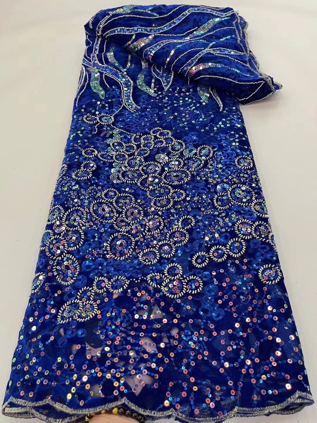 

African Lace Fabric 2023 French Velvet Sequins Lace Fabric Net Tulle Nigerian For Dress Party Wedding High Quality Lace 5 Yards